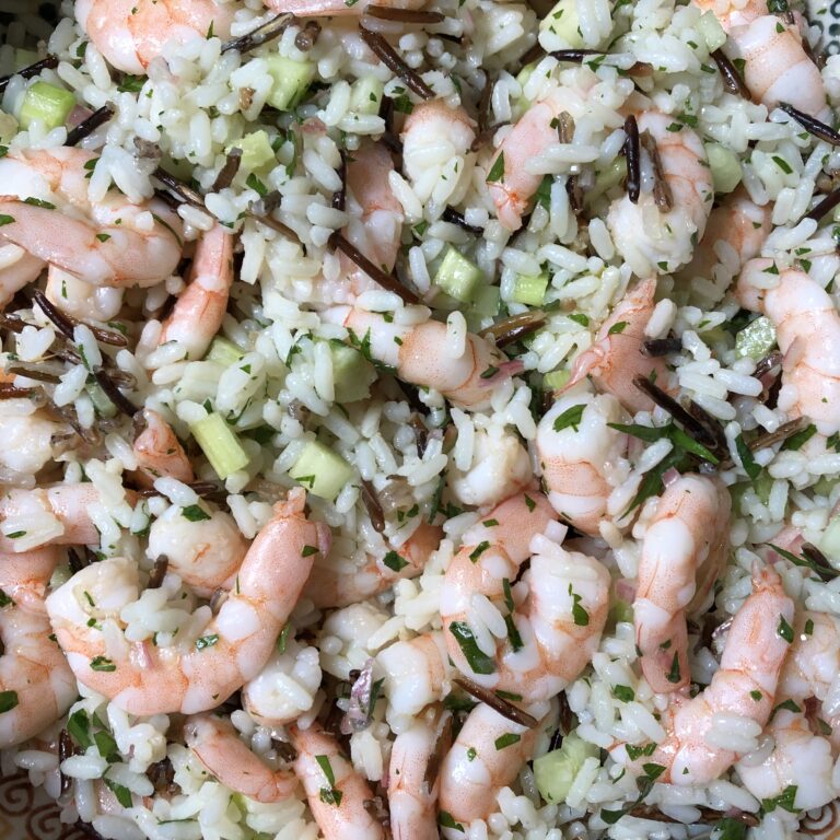 A salad of rice and shrimp
